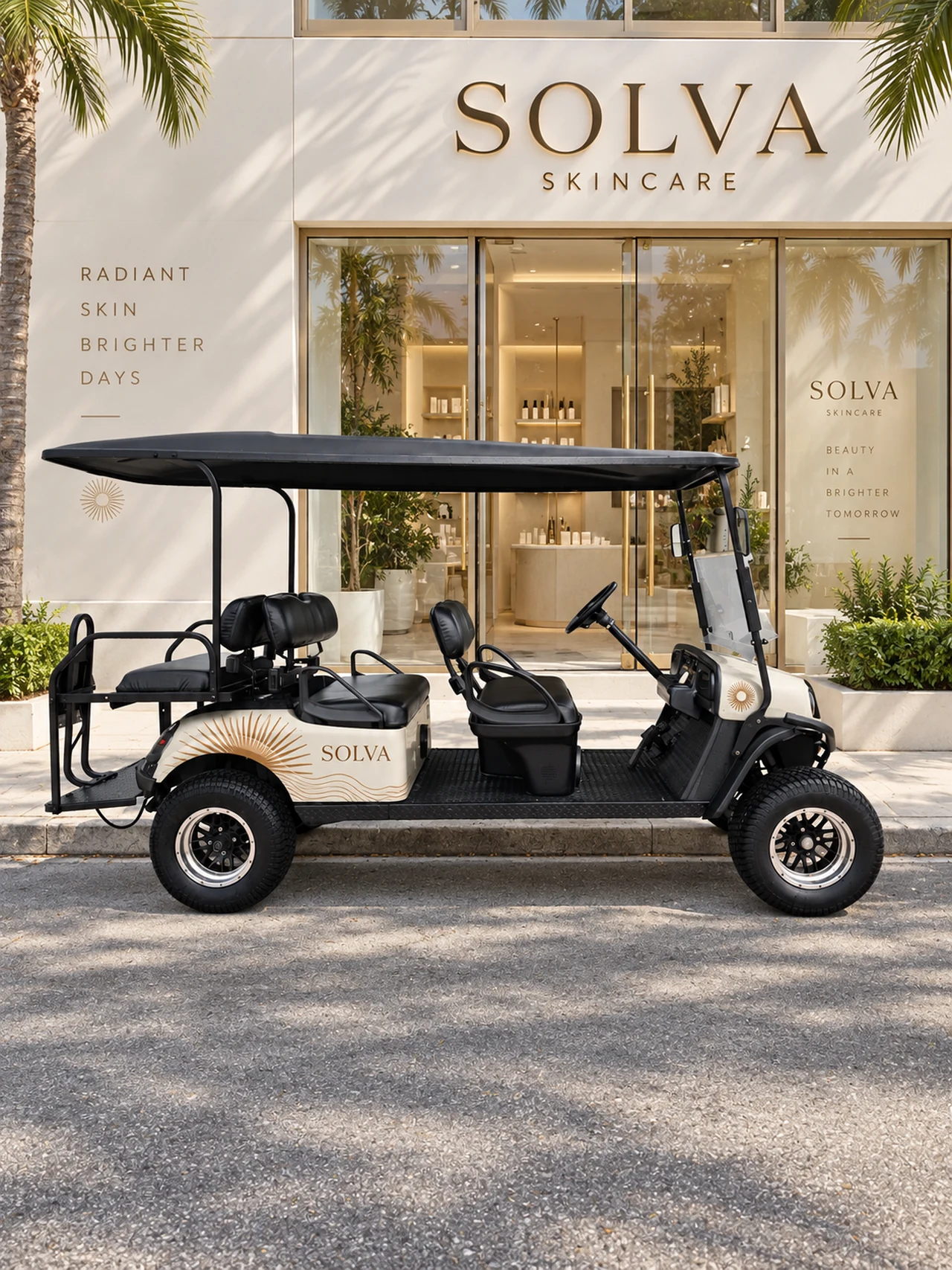 AI-generated ivory SOLVA wrap concept on an open CityCarts vehicle